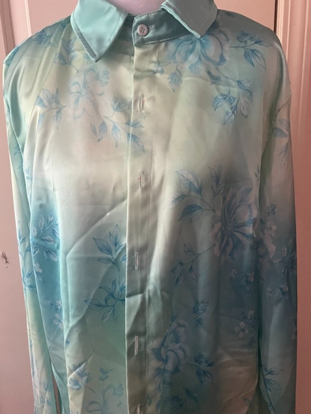 Mint Green Satin like Blouse Sz XL